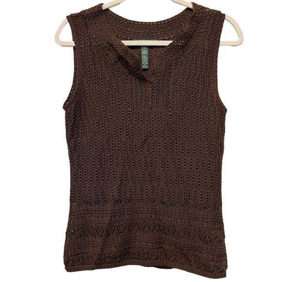 Lauren Ralph Lauren Y2K Henna Brown Crocheted Pullover Top Sz Small Lined Tank - Picture 1 of 9